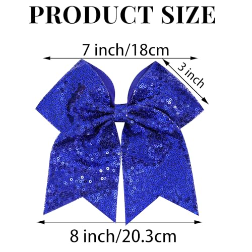 1 Pcs 8" Large Sequin Cheer Bows Clips, Cheerleading Glitter Hair Bow with Alligator Clips Hair Accessories for Cheerleaders Football Competition Sports (Blue)