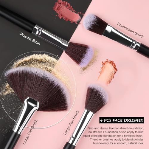 SOLVE 32-Piece Professional Makeup Brush Set with Wooden Handles