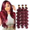 #99J Burgundy Body Wave Human Hair Bundles - 12, 14, 16 Inch