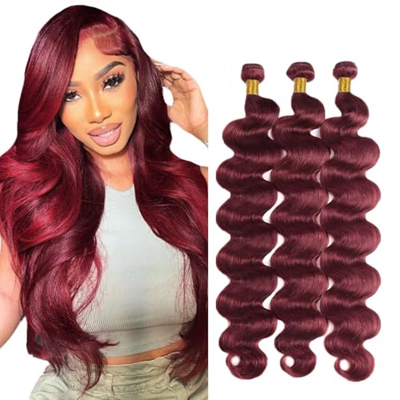 #99J Burgundy Body Wave Hair Bundles - 32 Inch, 3 Pack