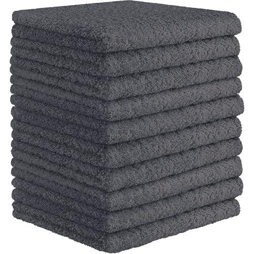 DecorRack Grey 10 Pack 12x12 Soft Cotton Washcloths - Ultra Absorbent & Machine Washable