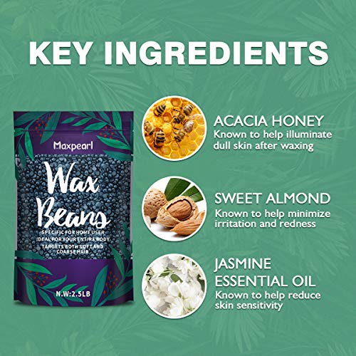 Maxpearl Hard Wax Beads 2.5LB + 10.5OZ - Brazilian, Bikini Waxing, Face, Eyebrows, Underarms, Arms, Chest, Back, Legs, Jasmine & Lavender Formula