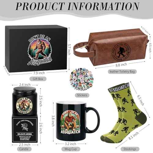 JoycuFF Bigfoot Gifts Big Foot Sasquatch Gifts for Men Sasquatch Lovers Gift Funny Idea for Birthday Gift Christmas Gifts with Big Foot Toiletry Bag Mug Socks Candle Stickers for Him