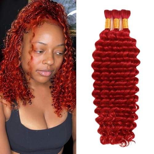 Red Human Hair Bulk Boho Braids - 12 inch, 3 Bundles