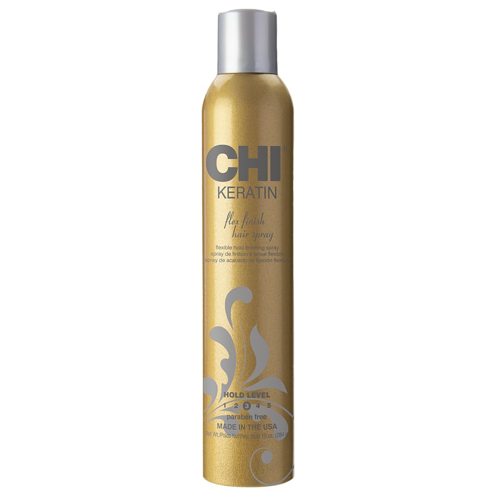 CHI Keratin Flex Finish Hair Spray, Lightweight Spray For Long-Lasting, Smooth Styling, Eliminates Frizz & Flyaways & Seals Out Humidity, 10 Oz