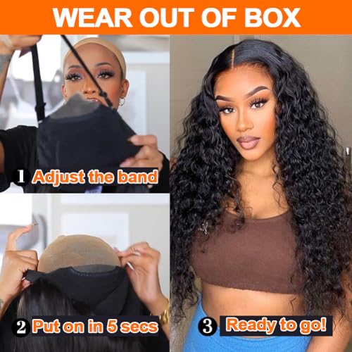 ONICE Glueless Wigs Human Hair Pre Plucked 5x5 HD Lace Closure Human Hair Wigs For Black Women 5x5 Curly Human Hair Wig Glueless Wear And Go Deep Wave Wig (Natural Black,10Inch)