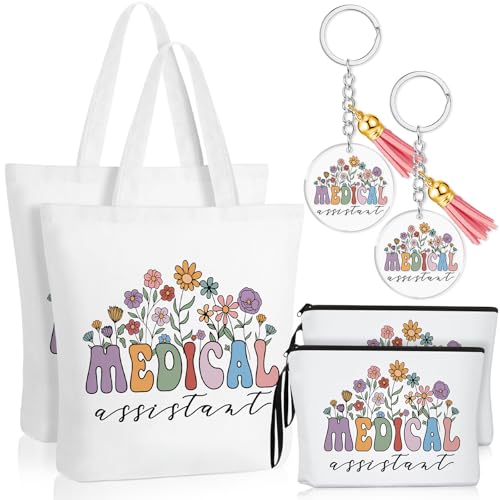 Sieral Medical Assistant Gift for Women Tote Canvas Bag Makeup Cosmetic Bag Keychain Valentine Appreciation Gift Doctor Nurse(6 Pcs)