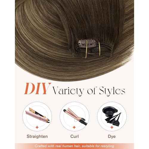 Sunny Hair Clip in Hair Extensions Straight Human Hair Clip in Extensions Remy Clip in Hair Extensions Real Human Hair Extensions Clip ins Balayage Chocolate Brown Ombre Caramel Blonde 18inch