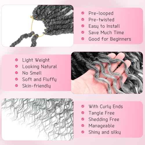 24 Inch 8 Packs Deep Faux Locs Crochet Hair Ombre Gray of Soft Locs with Curly Ends Perfect Pre Looped Deep Wavy Styles for Crochet Hair Black Women Embrace Your Beauty
