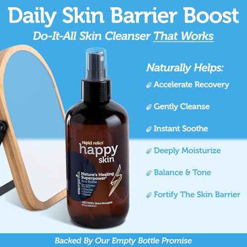 Happy Skin .02% Hypochlorous Acid Spray Toner? Extra Strength, Extra Gentle 100% Natural Toner & Skin Cleanser for Face & Body? Soothe, Hydrate & Repair Dry, Sensitive Skin? pH Balanced, Non-Toxic 8oz