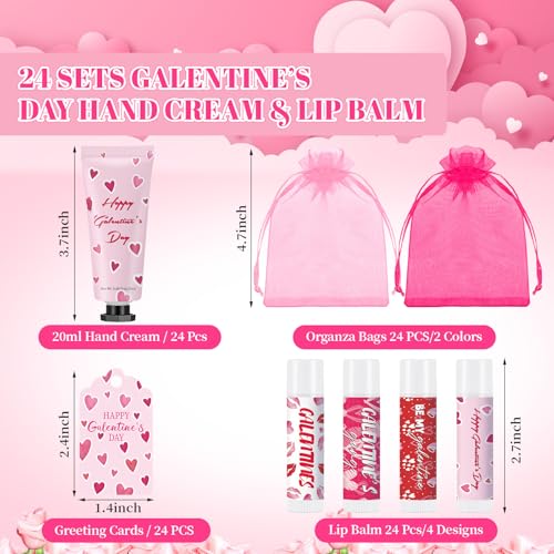Loopeer 24 Set Galentine's Day Hand Cream and Lip Balm Gifts Bulk with Greeting Card and Bags Pink Valentines Day Gift Ideas Galentines Party Favors Stuffers for Women Friends Ladies