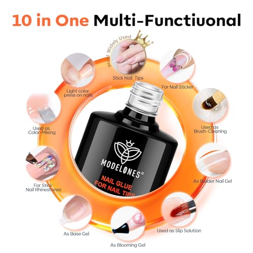 Modelones Gel Nail Glue Kit - 10-in-1 Nail Prep & Primer Set