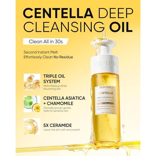 Centella Deep Cleansing Oil, Hydrating Makeup Remover for Waterproof Makeup & Sunscreen, Microemulsion Oil Cleanser with Jojoba & Camellia, 5X Ceramides for Sensitive Skin, Pore Cleansing ? 6.76fl oz