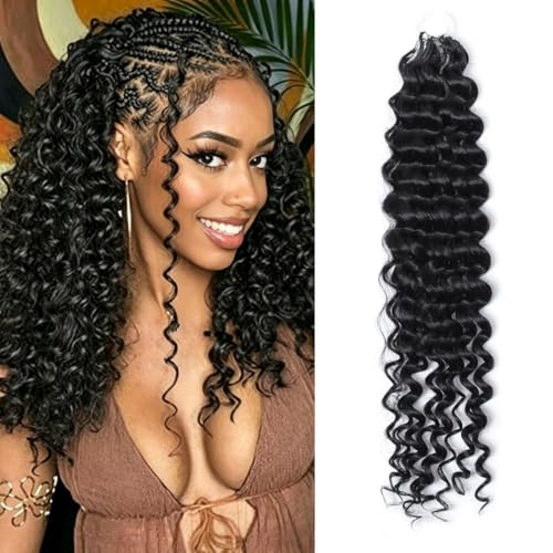 Deep Wave Crochet Hair 12 Inch Human Hair Blend Feather Extensions