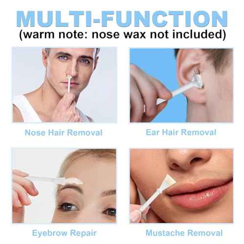 100Pcs Nose Wax Sticks Applicator with Disposable Spatulas for Nostril Cleaning Ear Face Eyebrow Mustache Hair Removal for Men Women, Painless, with Delicate Packing Box for Gift, BlueZOO