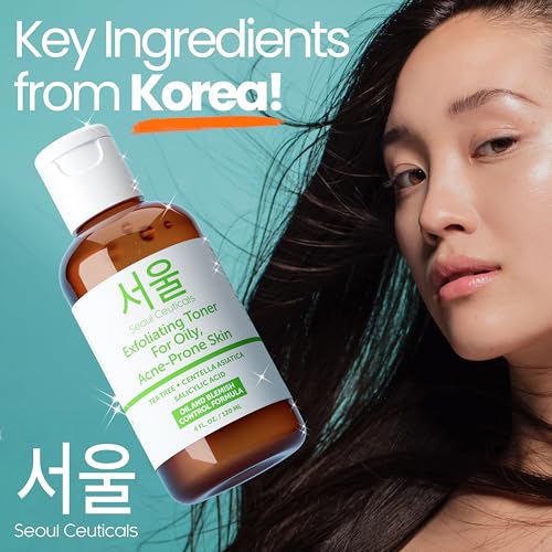 SeoulCeuticals Korean Toner for Oily Acne Prone Skin – Korean Skin Care Tea Tree Toner for Face – Facial Toner Centella Asiatica, Salicylic Acid. 4 FL OZ