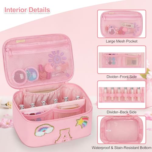 OCHEAL Initial Alphabet Makeup Bag for Girls Pink