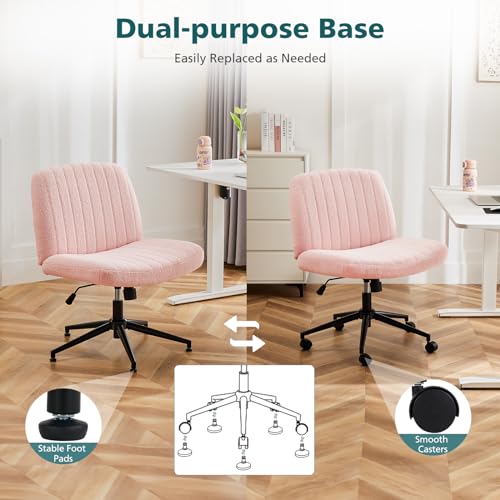 OLIXIS Criss-Cross Office Chair with Wheels - Pink Teddy