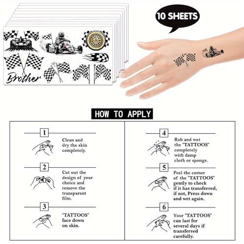 Race Car Checkered Flag Temporary Tattoos Bulk Party Favors