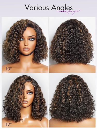 LUVME HAIR 12" Curly Bob Glueless Wig Blonde Highlights