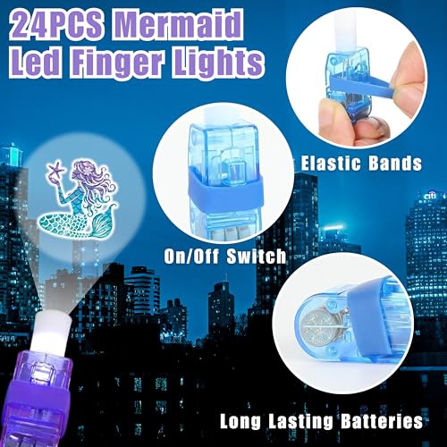 72 PCS Mermaid Party Favors ? 48 PCS Luminous Tattoos & 24 PCS LED Finger Lights Combo ? Birthday Goodie Bag Fillers, Party Supplies, Gifts Light Up Toys Glow In The Dark for Boys and Girls