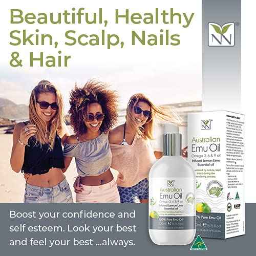 Y Not Natural Emu Oil Pure Skin Moisturizer - Nail, Body, Face, Scalp & Hair Moisturizer with Omega 3, 6, 9, Vitamins, & Minerals - Australian Emu Oil for Skincare 200 mL, Lemon Lime