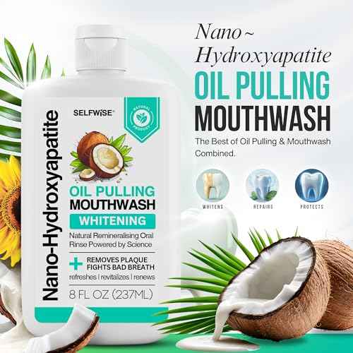 Nano-Hydroxyapatite Oil Pulling Whitening Mouthwash for Teeth and Gums, Natural & Organic, Whitens Teeth, Strengthens Enamel, Fights Bad Breath & Plaque ? Smooth & Non-Greasy ? for Adults & Kids 8oz