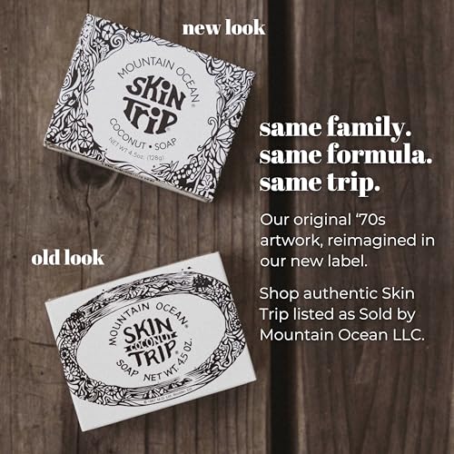Mountain Ocean The Original Skin Trip Coconut Soap Bar, 4.5 Oz, Gentle, Non-Drying, Nouishing, Moisturizing, with Coconut & Olive Oils, Aloe Vera (New Look, Same Formula)