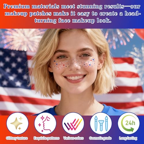 4th of July Star Glitter Freckles Face Tattoos - 8 Sheets