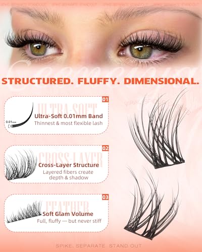 Geeneiya Wispy Spider Lash F - Natural Fluffy Eyelash Clusters 8-16MM C Curl DIY Extensions