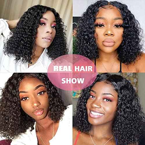Fine Plus Glueless Wigs Human Hair Wear and Go Glueless Wig Deep Wave Curly Wigs for Black Women Middle Part Lace Human Hair wigs 150% Density Natural Black Curly Wig 14 Inch