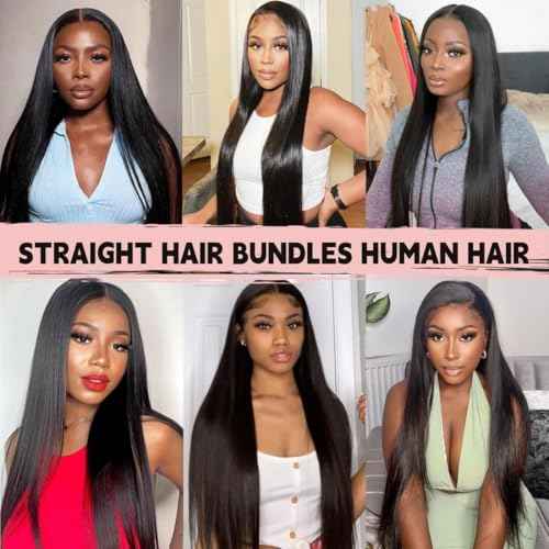 Peruvian Virgin Hair Straight Hair 3 Bundles 12 14 16 Inch Human Hair Bundles 100% Unprocessed Remy Hair Extensions Raw Quick Weave Sew In Hair Bundles Double Wefts Nature Black Color