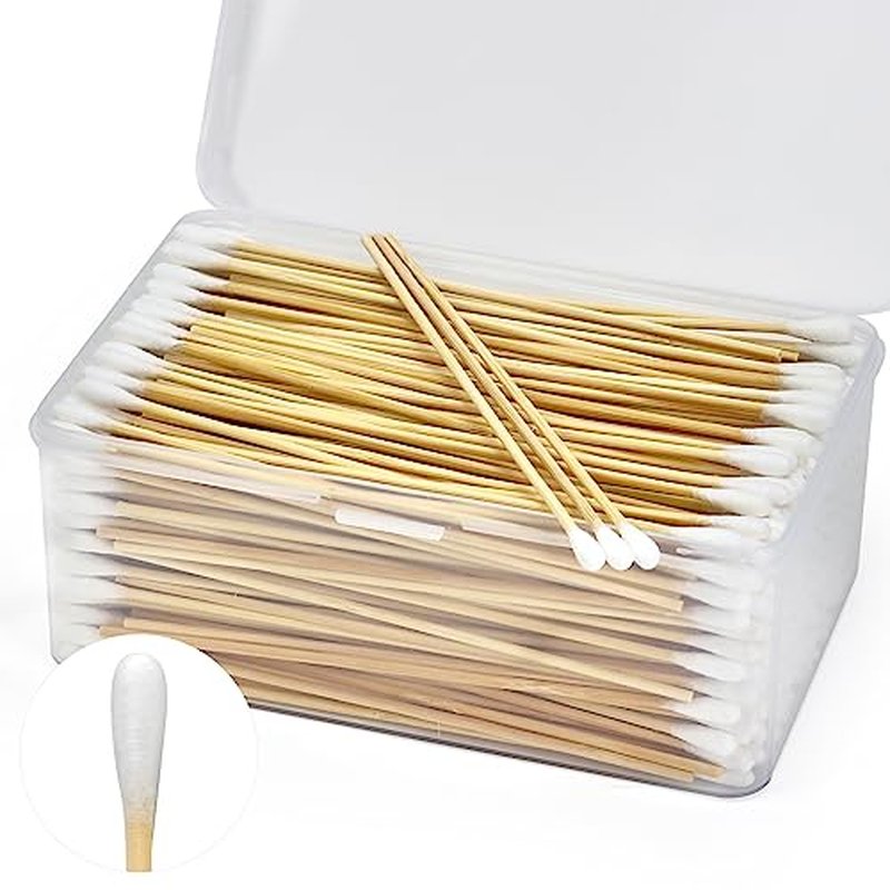 500PCS 6" Cotton Swabs with Wooden Sticks - Durable Tipped Applicators for Cleaning & Makeup