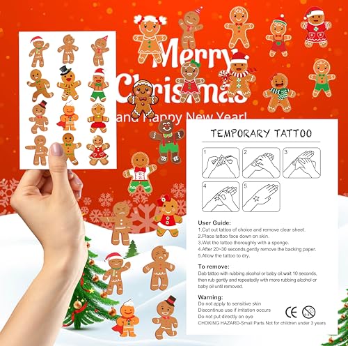 96pc Gingerbread Man Temporary Tattoos – Christmas Party Favors