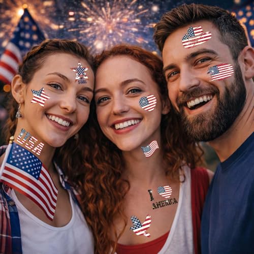 120 Pcs Patriotic Temporary Tattoos - 60 Designs, Waterproof