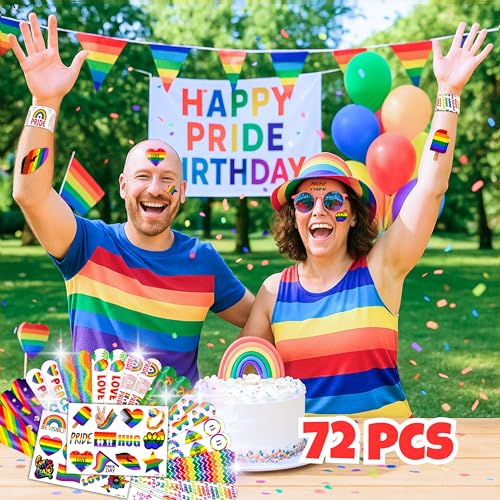48Pc LGBT Pride Party Favors - Rainbow Tattoos & Slap Bracelets
