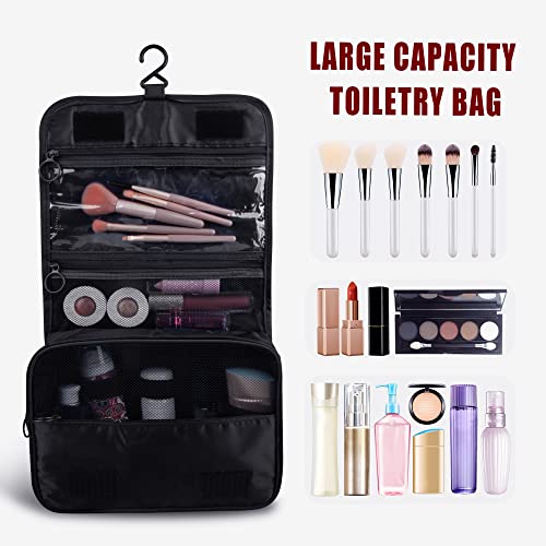 Hanging Toiletry Bag, Large Capacity Travel Organizer for Toiletries, Waterproof Oxford Fabric Travel Makeup Cosmetic Bag with Hanging Hook,(Black)