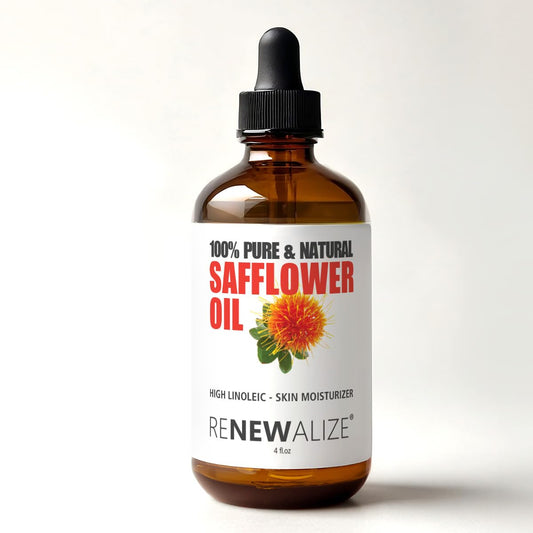 SAFFLOWER SEED OIL FACE MOISTURIZER - 4 oz. Dark Glass Bottle with Dropper | High linoleic facial serum regimen for acne and oily skin | Best all natural breakout skincare treatment for men and women