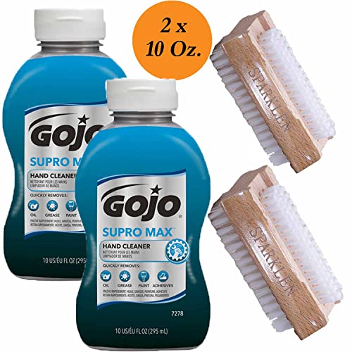 GOJO Supro Max Heavy Duty Hand Cleaner Scrub (2x 10 oz) with 2 Nail Brushes