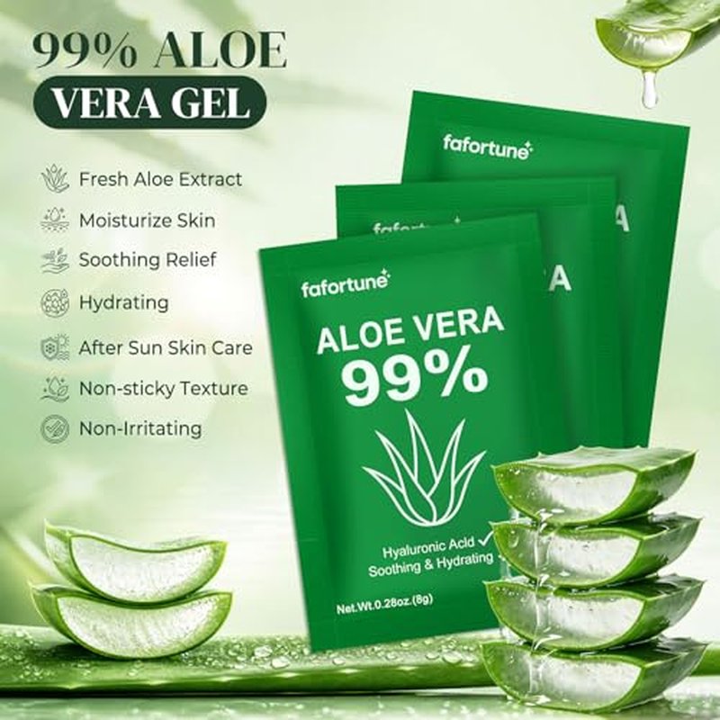 100 Travel Size Aloe Vera Gel Sachets - 99% Pure Organic Hydrating Gel