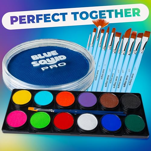 Blue Squid PRO Face Paint - Professional Water Based Single Cake Facepaint & Body Paints - SFX Makeup, Kids Adults Face Painting for Costume, Halloween, Cosplay - Neon Blue 30g / 1oz