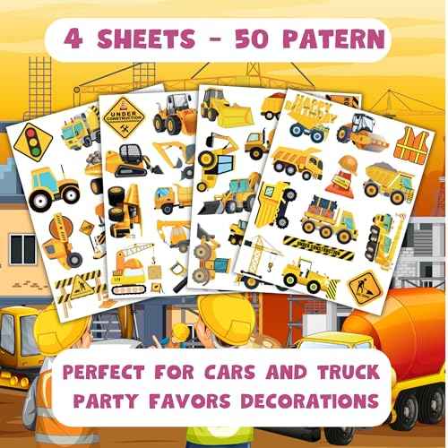 Cars and Trucks Temporary Tattoo for Kids - 50PCS Cars Construction Tractor Tattoos Party Birthday Decorations Excavator Construction Vehicle Tattoo Body Sticker for Kids Boys Girls Party Bag Filler