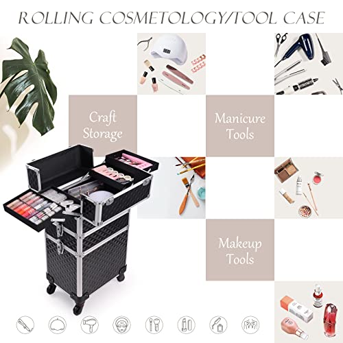 Professional Rolling Makeup Train Case | Aluminum Trolley with 360° Wheels