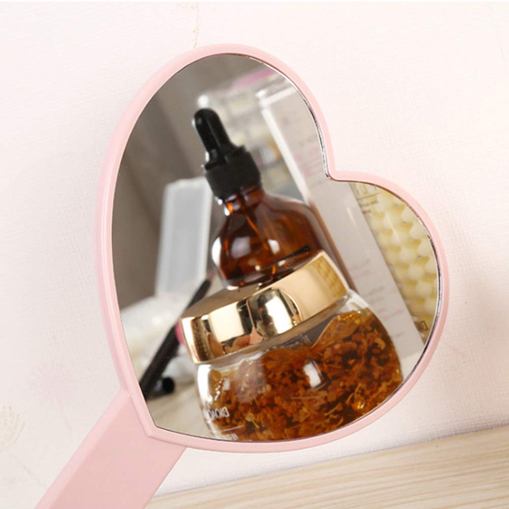 TBWHL Heart-Shaped Travel Handheld Mirror, Cosmetic Hand Mirror with Handle (Pink, 2 Pack)