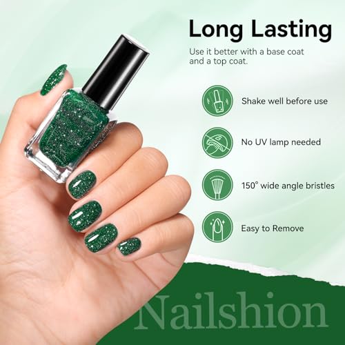 Glitter Green Nail Polish - Quick Dry, Vegan Formula
