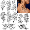 Black Flower Butterfly Temporary Tattoos for Women Girls, 10Sheets Large Waterproof Arm Adults Fake, Realistic That Look Real Last Long Tattoo Stickers Party Favors Supplies Gifts