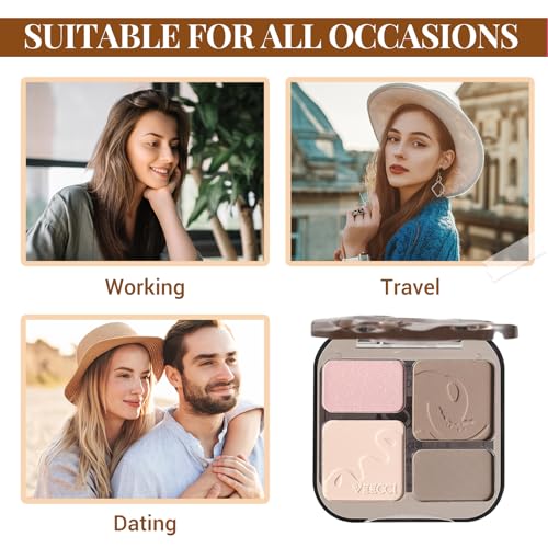 Face & Body Contour Palette - Highlighter Makeup Powder Stick with Glow Bronzer, Blush & Shimmer Cream, Korean Natural Glow, Gold/Silver/Vintage Non-Greasy Skin Tone (V2 Peach Mist)