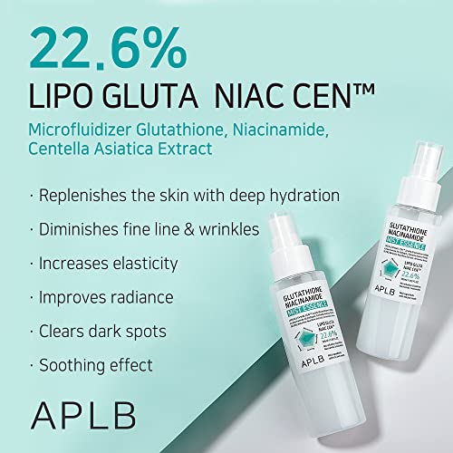 APLB Glutathione Niacinamide Mist Essence | LIPO GLUTA NIAC CEN¢â 22.6% 3.55 FL.OZ/Korean Skincare, Replenishing moisture, Revitalize for gentle and improve skin texture through Niacinamide