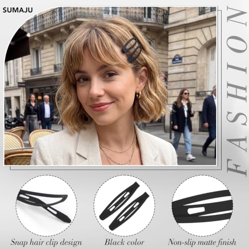 20 Black Snap Hair Clips for Women & Girls - 2.36 Inch Barrettes