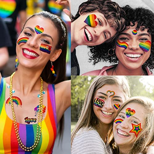 136+ PCS Gay Pride Temporary Tattoos - Rainbow LGBTQ Face Stickers